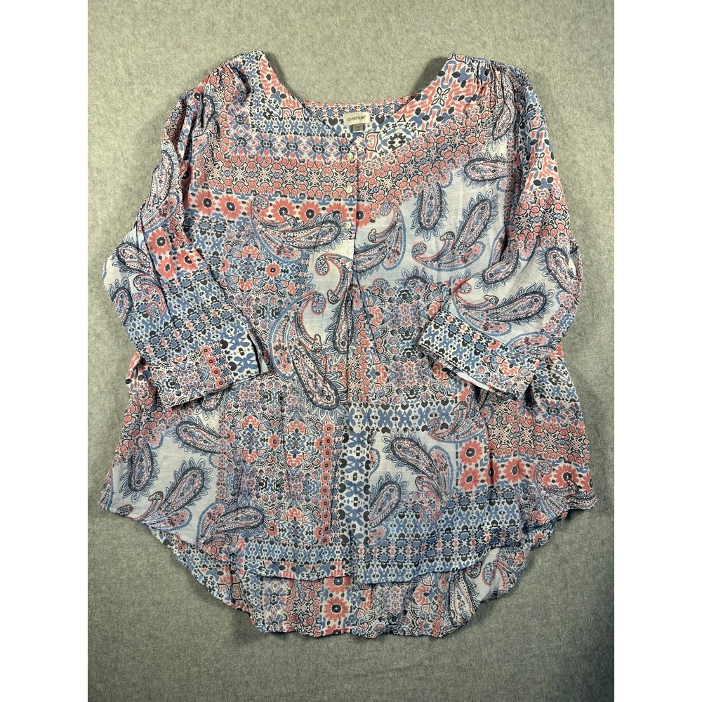 Avenue Womens Plus 18/20 Paisley Floral Patchwork Button Front 3/4 Sleeve Blouse